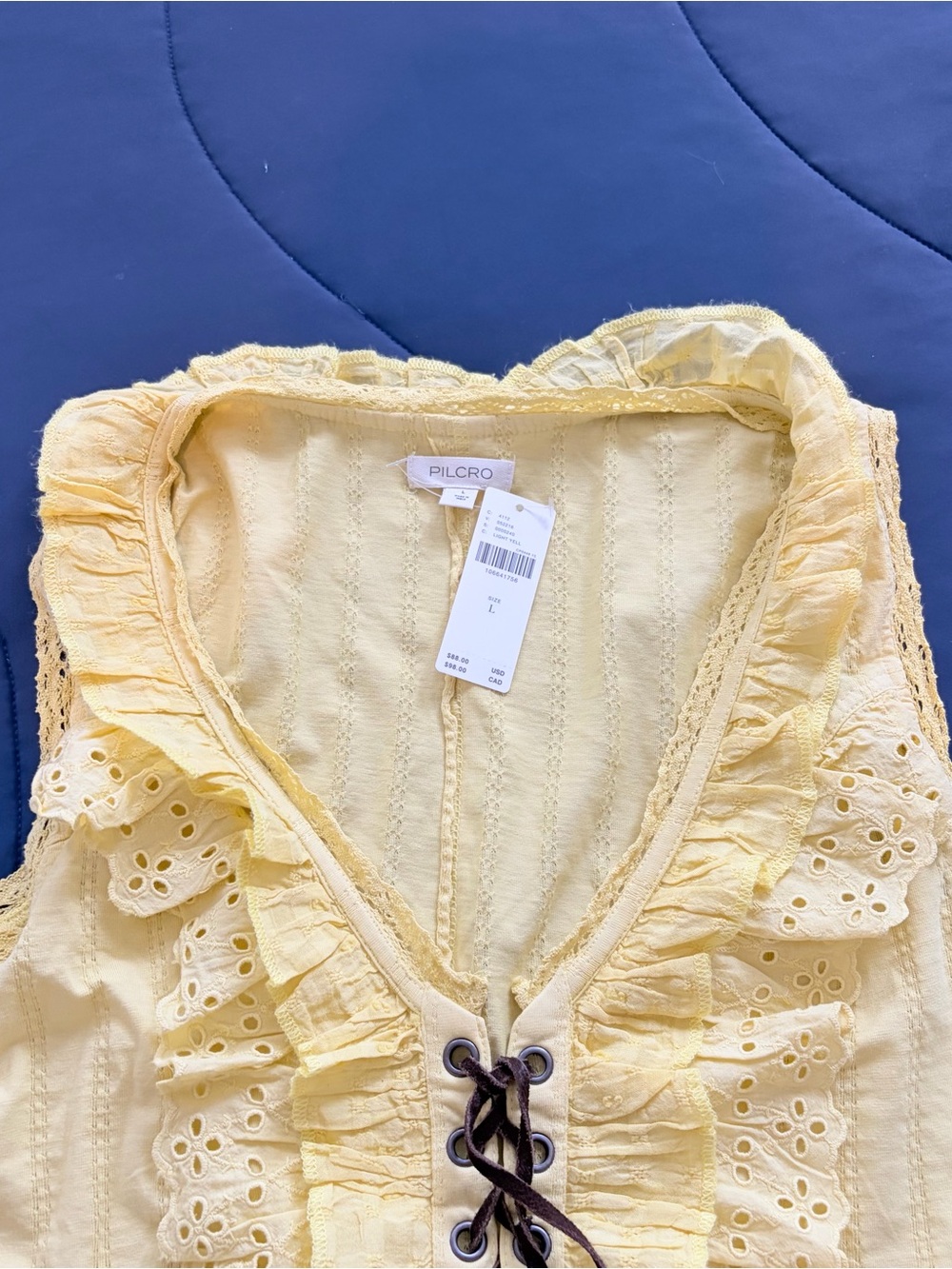 Anthropologie Pilcro Eyelet Ruffle Tank in Lemongrass - Picture 6 of 13